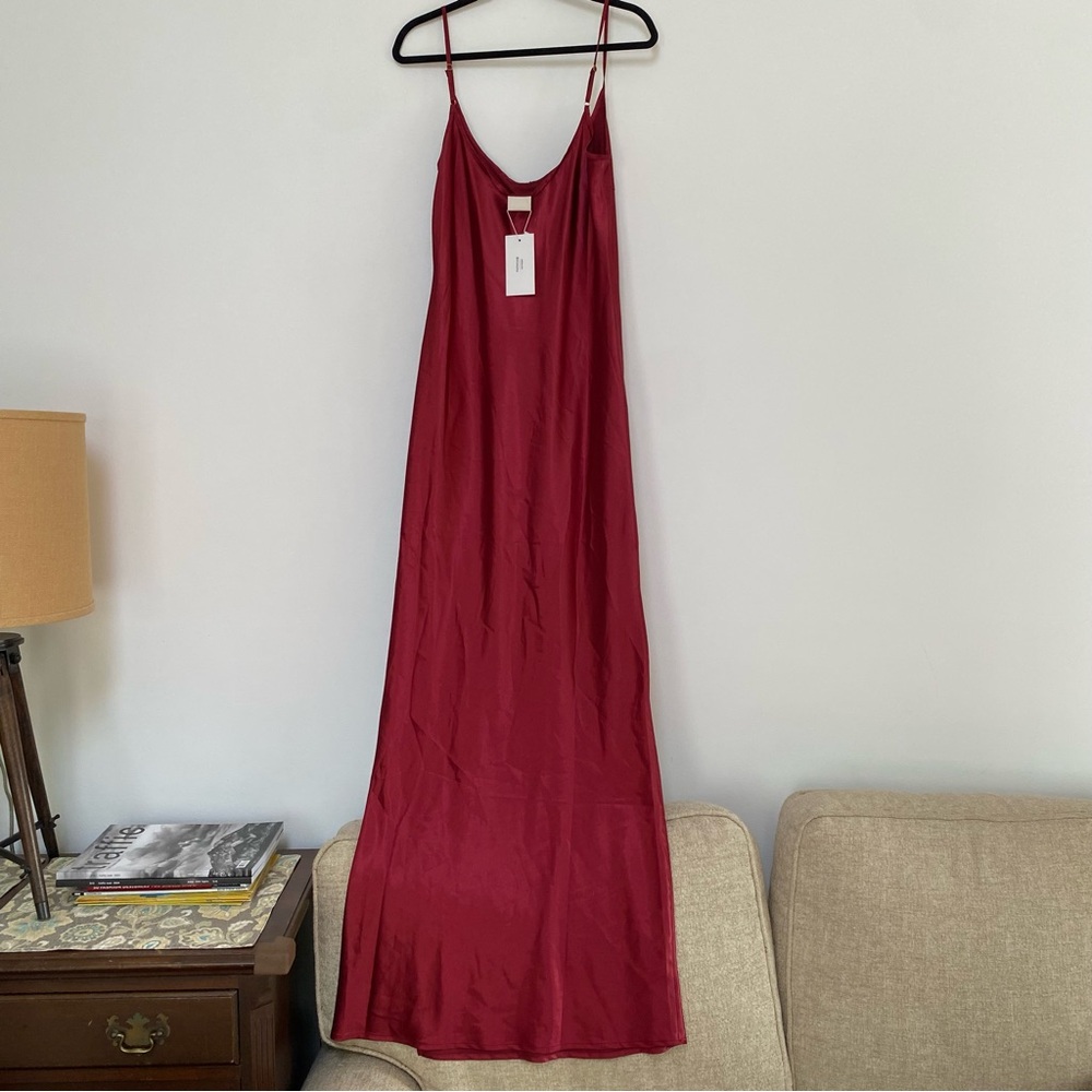 Suki So Satin Long Mahogany Red Slip Dress w Slit Large NWT - Picture 6 of 10
